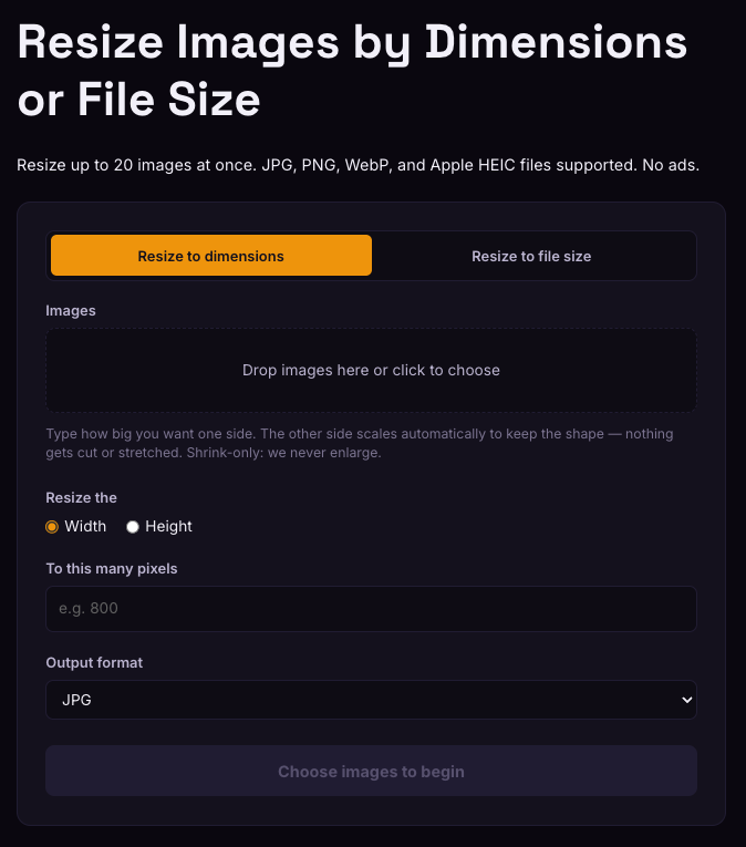 WebToolsBetter image tool with a batch of photos loaded and ready to process